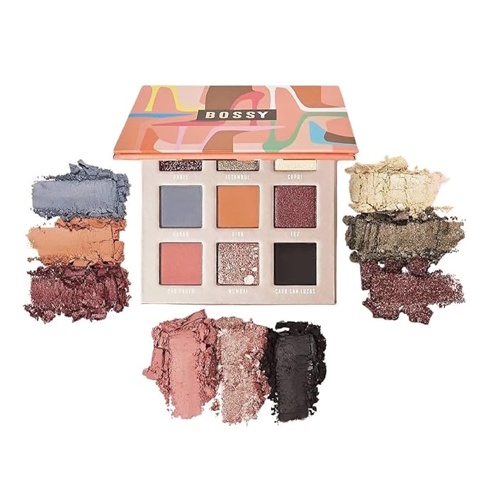 Bossy Cosmetics Style Meets Substance Eyeshadow Palette, Vegan Eye Makeup Kit, Beauty Gift Set for Women, Cruelty Free, Includes 9 Long Lasting Colors - Matte, Glitter, and More