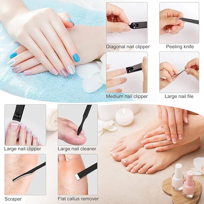 Manicure Set Pedicure Kit Womens Nail Clippers Set 32 in 1 Professional Grooming Care Tools Nail Kit Including Facial, Fingernails and Toenails Care with Travel Case Women (Gray_32 in 1)