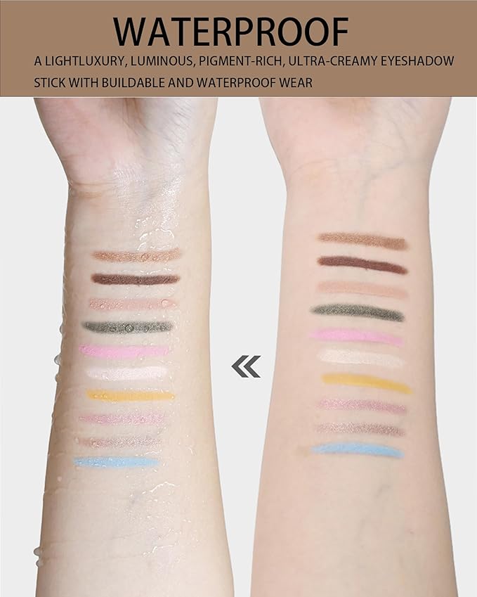 Eyeshadow Stick Waterproof, Cream to Powder Long Lasting Eye Shadow Stick Buildable& Blendable,Shimmer Matte Crayon Eyeshadows Pencil Eyes Highlighter Eyeliner Sticks Makeup,Vegan & Cruelty-Free-06