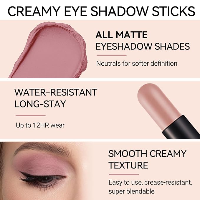 Erinde Cream Matte Eyeshadow Stick, Gray Brown Eye Shadow Sticks, Cream to Powder Eyeshadow Crayon, Buildable & Blendable Long-Lasting Waterproof Eye Shadow Stick, Vegan & Cruelty-Free, 21