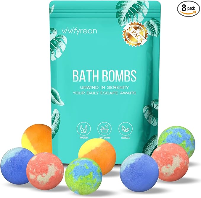 Bath Bombs for Women Gift Set, 8 Organic Bath Bombs Easter, Birthday Gifts for Women, Girls, Adults, Relaxation Home SPA Bubble Bath, Self Care for Wife, Mother, Girlfriend, Easter Basket Stuffers