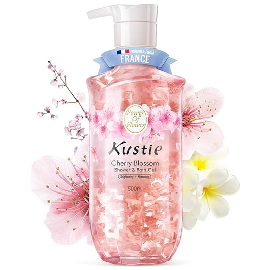 Kustie Petal Body Wash - Cherry Blossom Petals - Squalane & Hyaluronic, Antioxidant, Balance & Hydrate Skin丨Nature Sakura & Niacinamide丨Paraben, Phthalate Free for Sensitive & Dry Skin, 16.9 fl oz