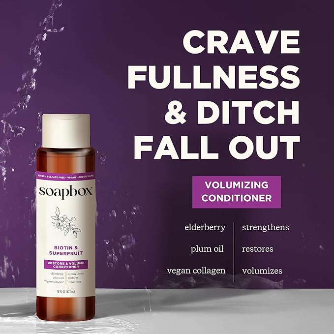 Soapbox Biotin & Superfruit Shampoo & Conditioner Set | Includes Vegan Collagen, Aloe and Shea Butter | Paraben Free, Silicone Free, Harsh Sulfate Free | 16oz (Pack of 2)