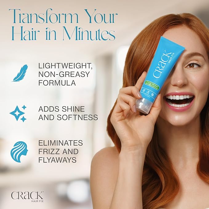Crack HAIR FIX Styling Treatment - Multi-Tasking, Anti-Frizz, Leave-In Styling Cream with Protection from Humidity, Chlorine, Heat Treatments & Sun (3 Oz - PACK OF TWO)