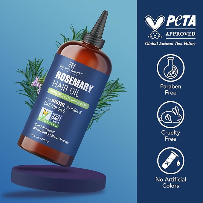 Botanic Hearth Hair Oil for Hair Growth | Rosemary Oil for Hair Growth with Biotin, Castor & Jojoba | Hair Relaxers & Dry Scalp Treatment | Color Safe | All Hair Types | 16 Fl Oz
