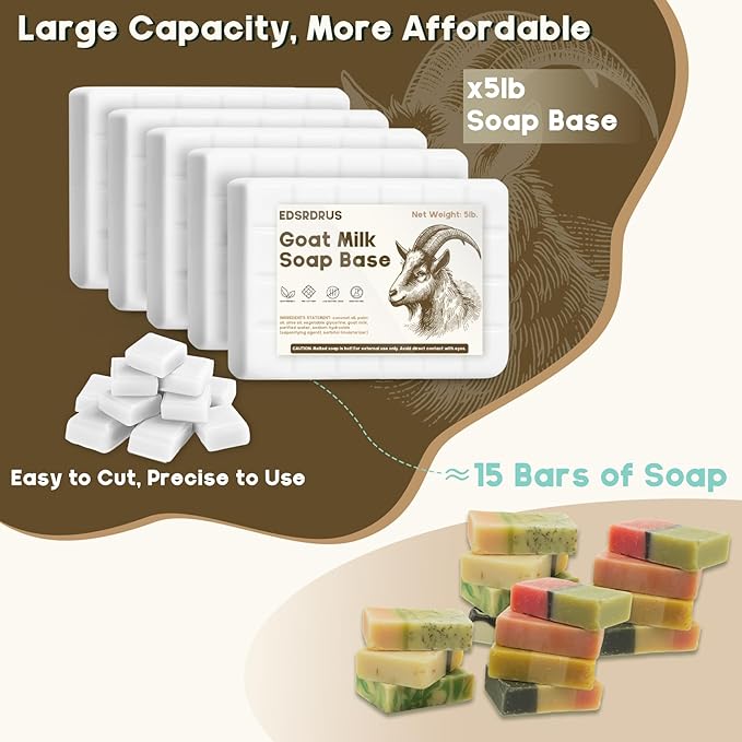 5lb Glycerin Soap Base - Scented Melt and Pour Soap Base for DIY Crafting, Easy to Cut, Vegan and Cruelty-Free, Moisturizing and Gentle on Skin, Perfect for Soap Making Supplies (Goat Milk, 5 Pound)