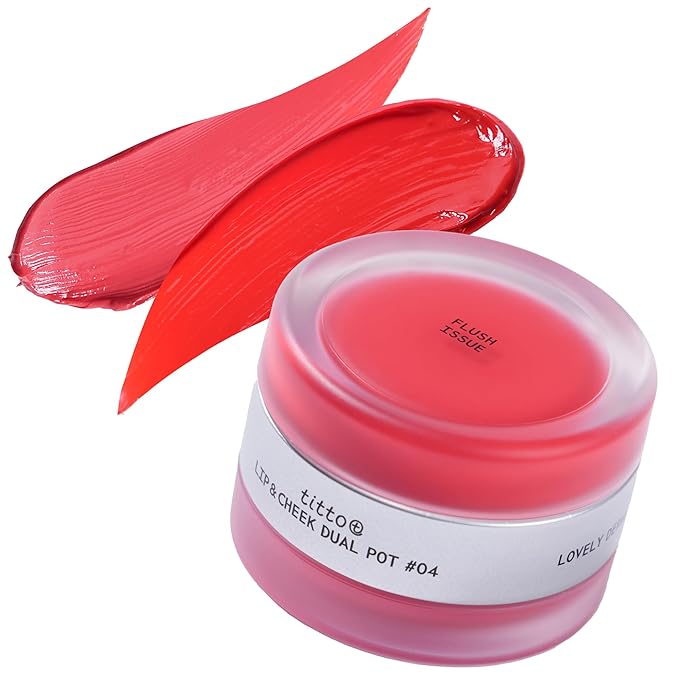 titto Lip & Cheek Dual Pot Blendable & Buildable | Multi-Use Tinted Balm & Blush for Cheeks, Rich Buttery Texture, Long-Lasting, Natural Dewy Finish, Vegan, K Beauty (#04 First Blossom/Flush Issue)