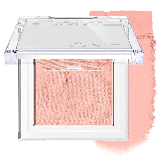 ABOUT TONE Fluffy Wear Blusher - Pressed Powder Cheek Blush with Airy and Soft Matte Blurring Finish Blendable & Buildable Natural Color Korean Makeup Vegan (10 BUBBLY ORANGE PEACH)