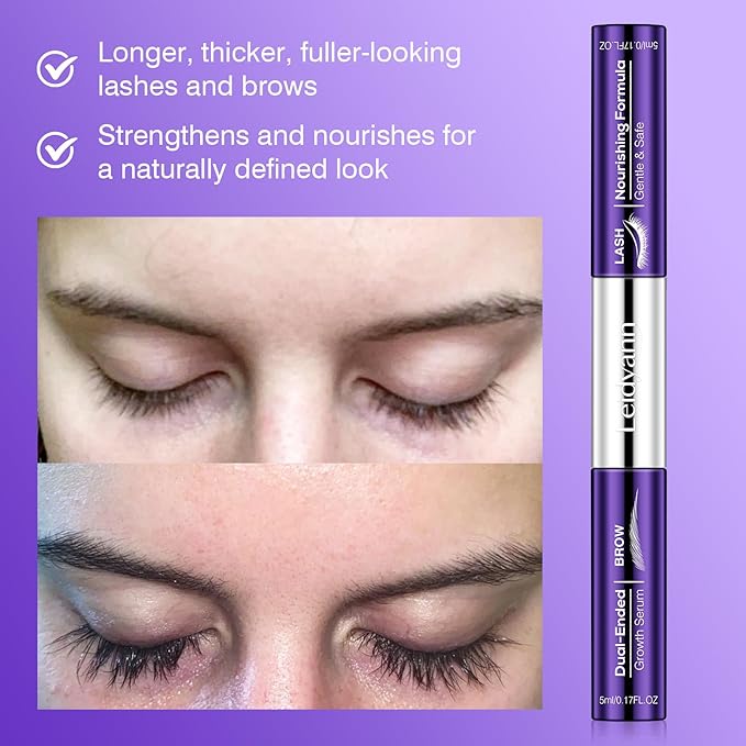 2-in-1 Lash and Brow Growth Serum, Dual-Ended Design 5 mL + 5 mL, Biotin and Peptides, Gentle Enhancing Formula that Promotes Thicker, Longer Lashes & Fuller Brows, Vegan and Cruelty-Free, 10 mL