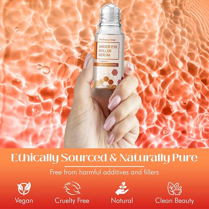 Vitamin C Eye Roller For Puffy Eyes & Dark Circles - Dermatologist Tested, Brightens Under Eyes & Crow's Feet Treatment, Natural Clean Beauty - Korean Skin Care - For All Skin Types