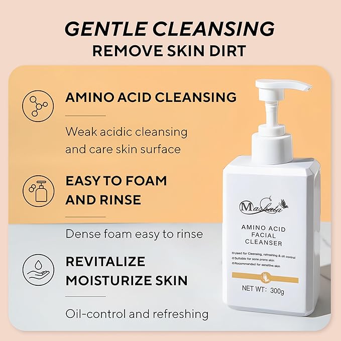 Mashata Amino Acid Facial Cleanser - 10.14oz Gentle Foaming Face Wash for Oily, Sensitive and Acne-Prone Skin - Hydrating Vegan Skincare with Natural Ingredients