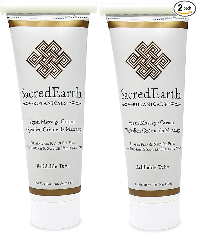 Vegan Massage Cream, Unscented, Water Dispersible, Nut Oil Free, Gluten Free and Contains Only Certified Organic Oils and Extracts. (8oz Tube (Pack of 2))