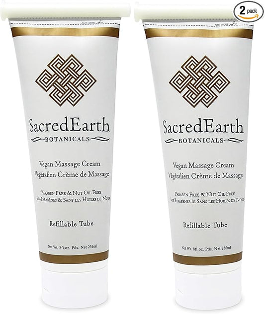 Vegan Massage Cream, Unscented, Water Dispersible, Nut Oil Free, Gluten Free and Contains Only Certified Organic Oils and Extracts. (8oz Tube (Pack of 2))