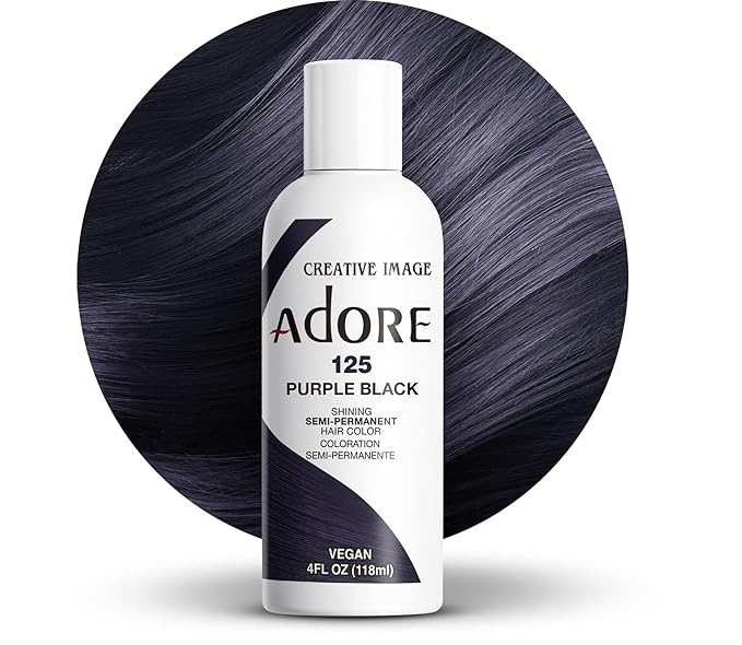Adore Semi Permanent Hair Color (125(2) Purple Black) | Vegan & Cruelty-Free Black Hair Dye | No Ammonia, No Peroxide, No Alcohol | 4 Fl Oz
