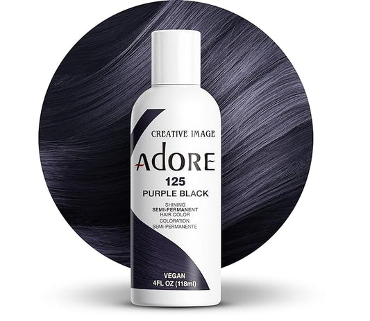 Adore Semi Permanent Hair Color (125(2) Purple Black) | Vegan & Cruelty-Free Black Hair Dye | No Ammonia, No Peroxide, No Alcohol | 4 Fl Oz