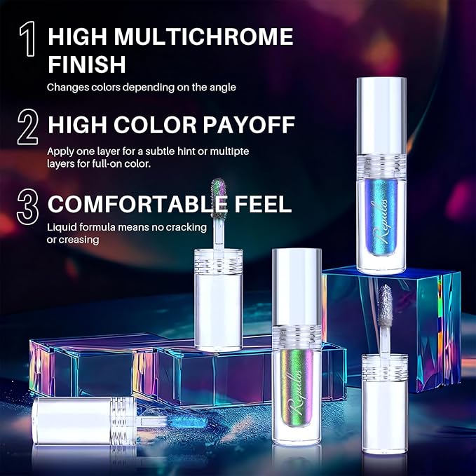 Multichrome Shimmer Eyeshadow Liquid Eye Shadow - Lightweight Waterproof Formula, Long Wearing, Vegan & Quick Drying, Crystals Effect for Party & Daily Wear#04