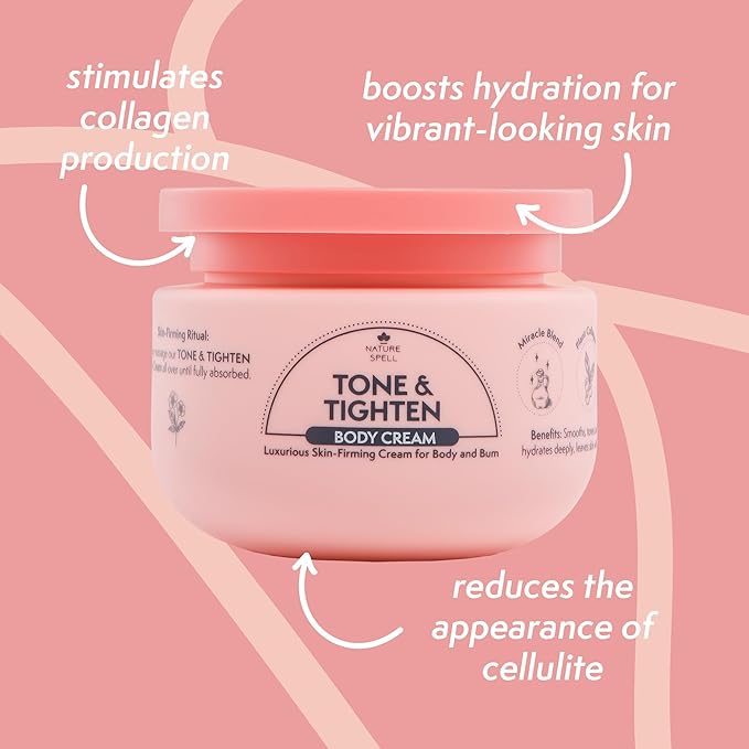 Nature Spell Tone & Tighten Body Care Gift Set for Women, Body Wash, Sugar Scrub and Cream with Hyaluronic Acid, Ginseng Extract and Plant Collagen, for All Skin Types, Vegan, Set of 3