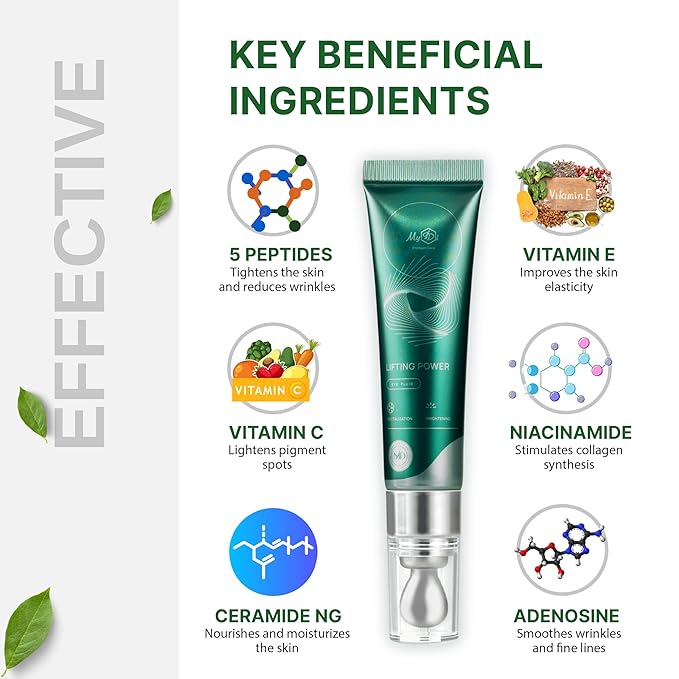 Rejuvenating Anti Aging Serum - Lifting Power Eye Fluid - Hydrating Eye Wrinkle Cream for Women with 5 Peptides & Vitamins - Ceramide, Hyaluronic Acid, Vitamin C, Palmitoyl Tripeptide-1-15ml