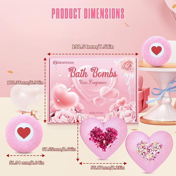 Easter Bath Bombs for Women, XXL 4-Pack Handmade Natural & Organic Rose Essential Oil, Teen Easter Basket Stuffers Gifts for Her Him, Birthday Gifts for Wife Daughter Girlfriend Coworkers