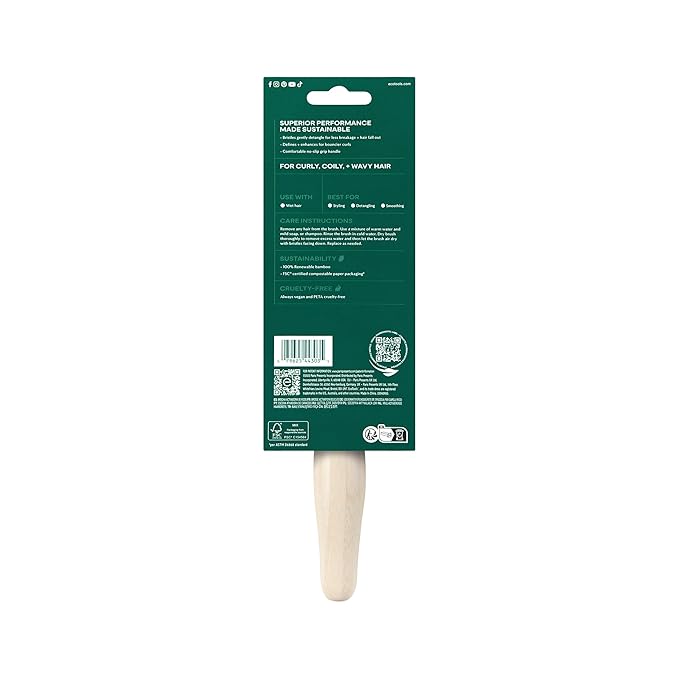 EcoTools Curl Activating Detangler Hairbrush, Gently Detangle Wet Hair, Style, Define, & Enhance Curly & Wavy Hair, Less Breakage & Fall Out, Renewable Bamboo, Vegan & Cruelty-Free, 1 Count