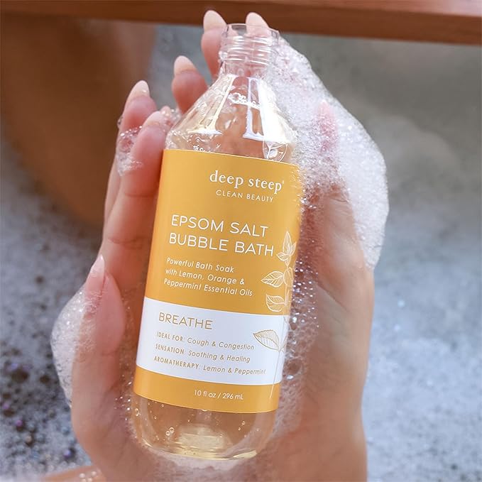 Deep Steep Epsom Salt Bubble Bath, Focus, 32 oz – Spa Soak with Epsom Salt, Ashwagandha, Orange Peel & Essential Oils – Vegan, Clean Beauty, Muscle Relief & Mental Clarity