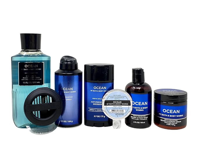 Bath & Body Works Men's Collection Ocean Duffle Bag 7 Piece Gift Set with a Natural Oats Sample Soap