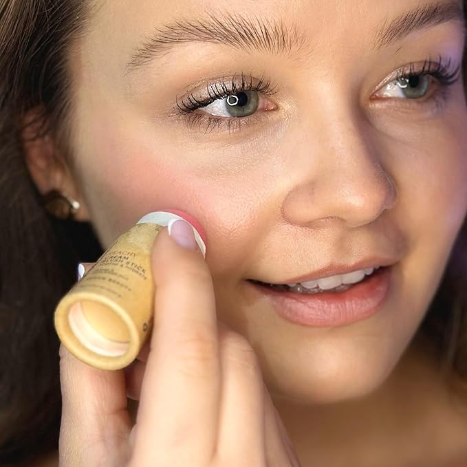 Vegan Blush Stick - Hydrating, Multi-Use Cream Blush for Cheeks, Natural, Organic ingredients, Plastic-free packaging | River Organics 0.50 oz. (Peachy)
