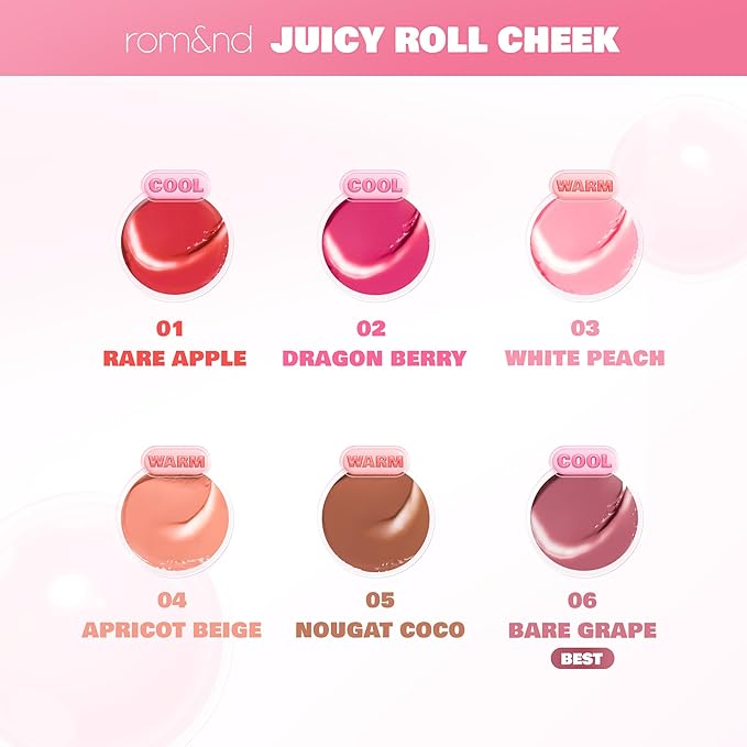 rom&nd JUICY ROLL CHEEK 05 Nougat Coco | K-Beauty Liquid Blush | Natural Dewy Glow | Long-Lasting Clear Colour | Easy Roll-On Application