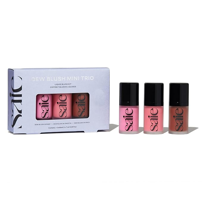Saie Dew Liquid Blush for Cheeks Trio - Hydrating Cream Blush Stick Set with a Blendable + Buildable Formula - Skincare Infused Dewy Face Blushes for a Natural Flush - Baby, Sweetie, & Spicy (3 Count)