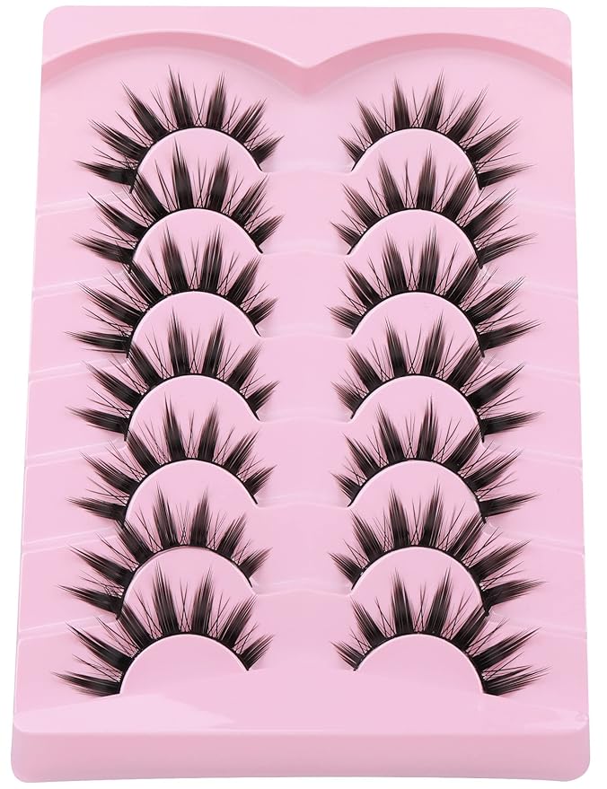 False Eyelashes Manga Anime Lashes Japanese Cosplay Spiky Lashes Mink Dramatic Thick Fake Eyelashes Extensions Doll Strip Lashes 7 Pairs Pack by EYDEVRO