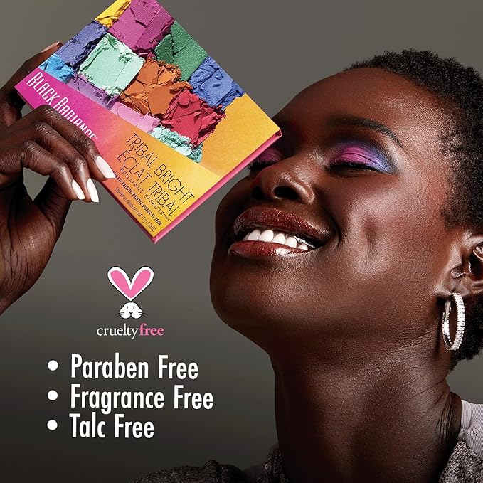 Black Radiance Brilliant Effects Eye Shadow Palette, 12 Intense Ultra Pigmented Powder, Buildable & Blendable Versatile Satin to Shimmer Finishes, Cruelty-Free & Vegan - Tribal Bright