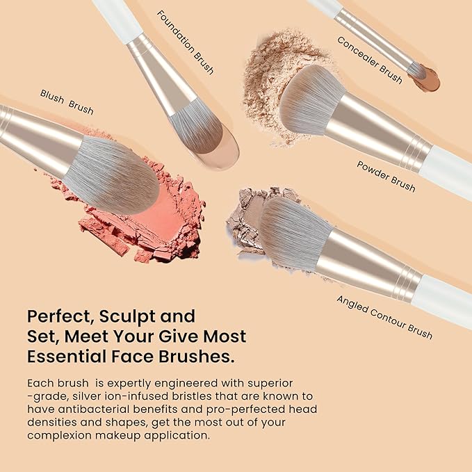 Makeup Brush Set Pearlescent Handles, 14Pcs Vegan Makeup Brushes Synthetic Bristles for Powder Foundation Concealer Blush Contour Eye Shadow Blending,Cruelty-Free,Comestic Brushes with Case