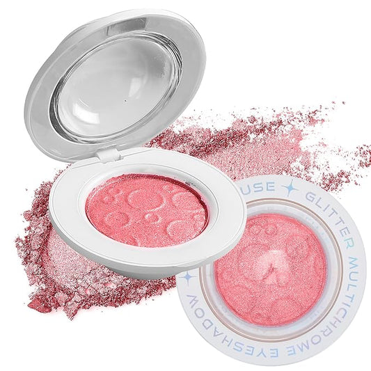 VIOLA HOUSE Glitter Eyeshadow Palette, Holographic Shimmer Eye Shadow,Multichrome Metallic Eye Makeup Pigment, Vegan & Cruelty-Free, Long-Lasting, Unique Planet Design3g/0.1oz(Red Pink)