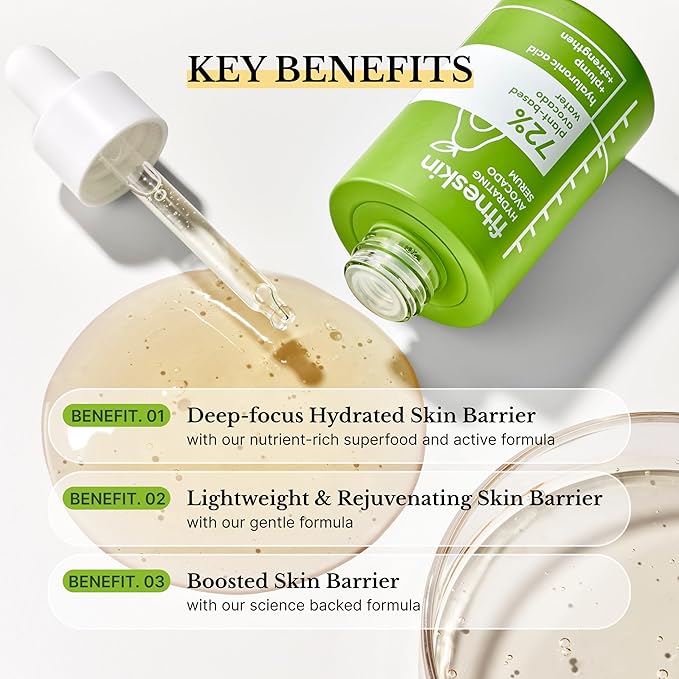 Hydrating Avocado Serum, 1 Fl Oz (30ml) Avocado Fruit Water + Vitamin B3 (Niacinamide) & Hyaluronic Acid –Glow + Barrier Support, Fragrance-Free,Vegan, Dermatologist-Tested Korean Skincare.