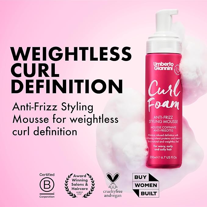 Umberto Giannini Curl Foam 7 fl Oz - Anti-Frizz Hair Styling Curl Mousse for 2a-4c Curly, Wavy & Coily Hair - Vegan & Cruelty-Free
