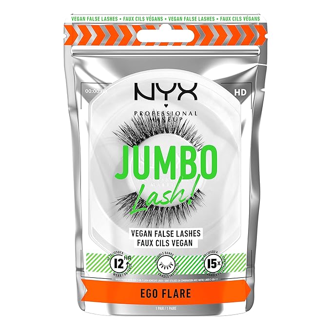 NYX PROFESSIONAL MAKEUP Jumbo Lash! Vegan False Eyelashes, Up to 12HR Wear, Reusable Fake Lashes - Ego Flare