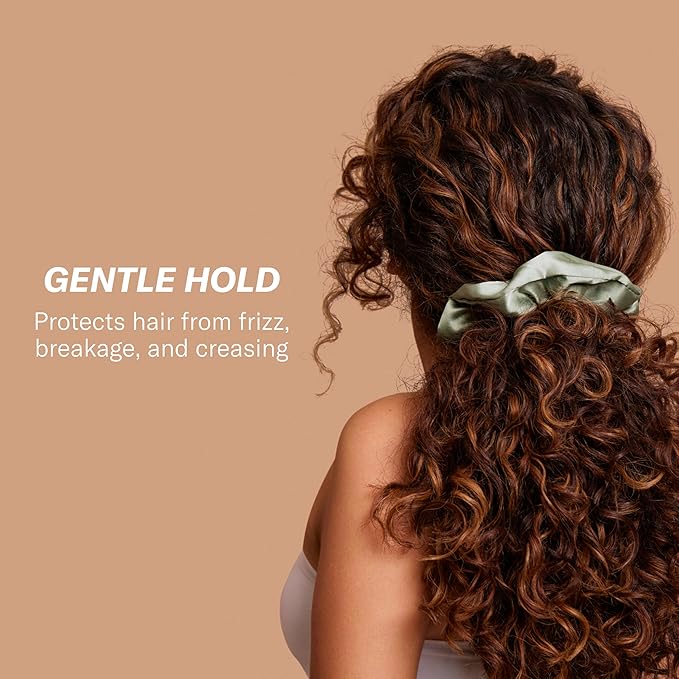 Rizos Curls Vegan Silk Large Scrunchie - Gente Hold For No Crease and Breakage Protection, Damage & Frizz Free Hair Tie, Sage Green