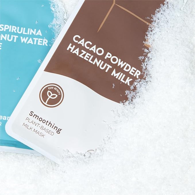 ESW Beauty Cacao Powder – Smoothing Plant-Based Milk Face Mask (6-Pack) – Cacao & Hazelnut for Aging & Sensitive Skin – Plumps, Softens & Promotes Youthful Complexion