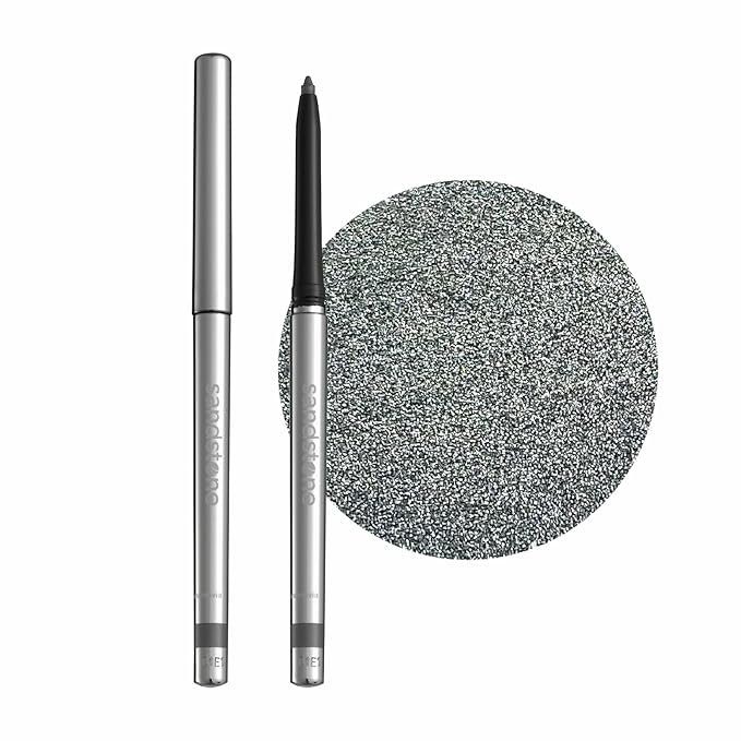 Sandstone Scandinavia Hypoallergenic Waterproof Metallic Eyeliner Pencil – Silver – Fragrance-Free, Vegan – Smudge-Proof Eye Liner for Sensitive Eyes