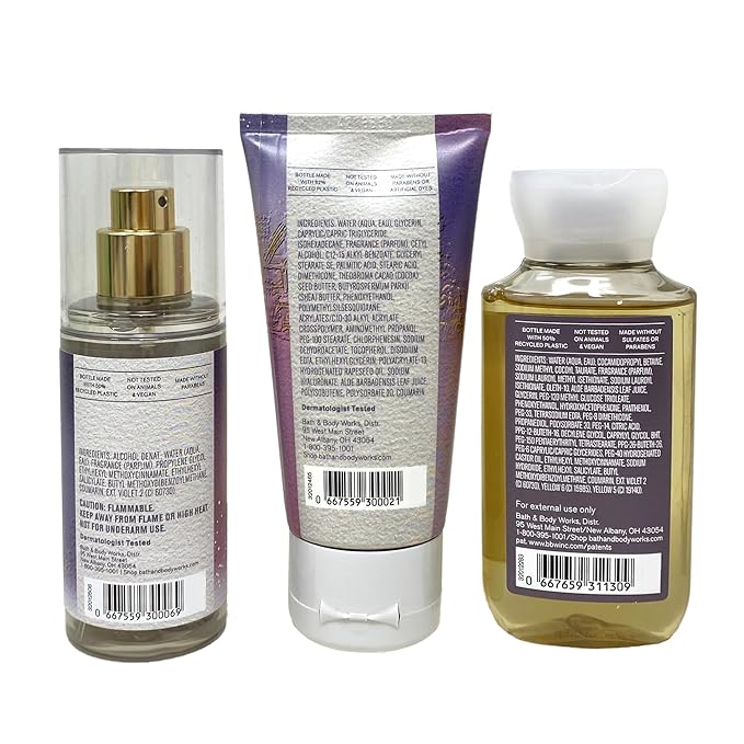 Bath & Body Works Snowflakes & Cashmere Mini Gift Box Trio - Fragrance Mist - Body Cream and Body Wash with a Himalayan Salts Springs Sample Soap - Travel Size