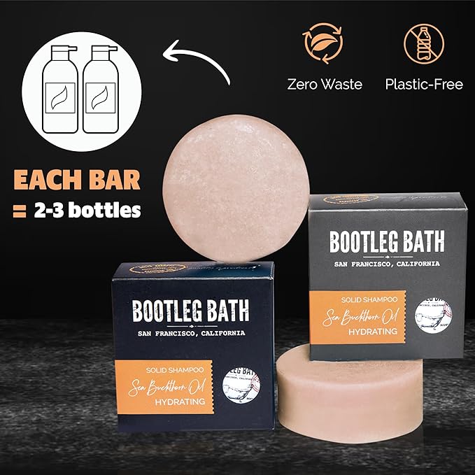 Hydrating Shampoo and Conditioner Bar with Sea Buckthorn Oil and Aloe Vera Extract, Vegan, Sulfate-Free, Phthalate-Free, Paraben-Free, Eco Friendly, 2.2 oz bar