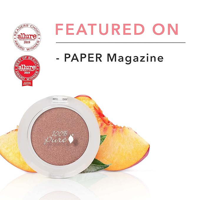 100% PURE Pressed Powder Eye Shadow (Fruit Pigmented), Cinnaban, Shimmer Eyeshadow, Buildable Pigment, Easy to Apply, Natural Makeup (Light Shimmery Copper w/Pink Undertones) - 0.07 oz