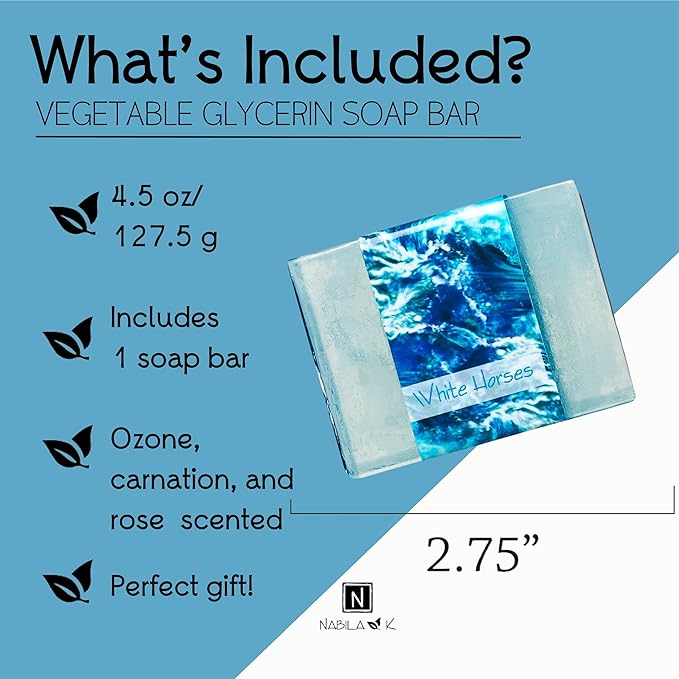 Glycerin Bar Soap White Horses Scent - Natural, Vegan-Friendly, Hypoallergenic - Moisturizing and Hydrating with 100% Vegetable Glycerin - Sulfate-Free, Paraben-Free, Chemical-Free - 4.5 oz