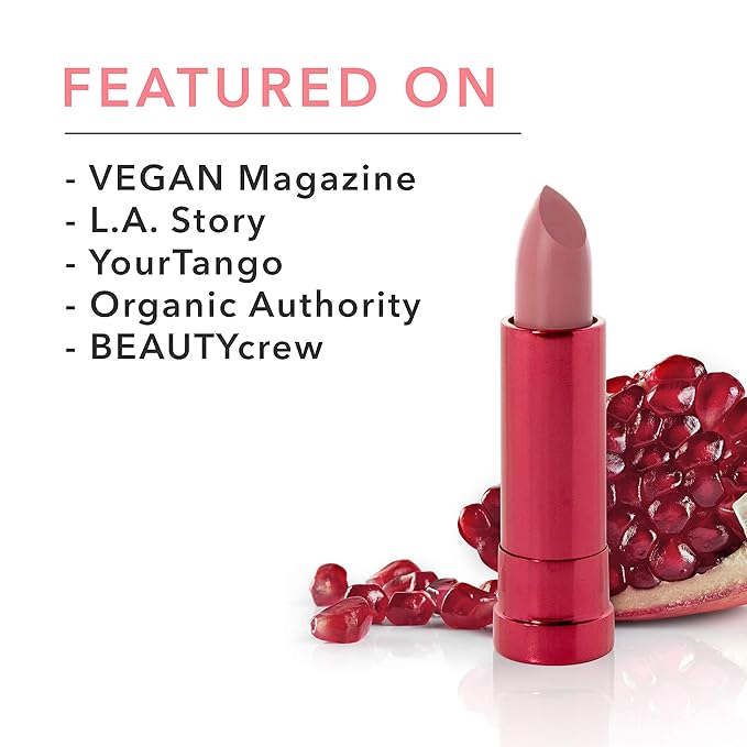 100% PURE Pomegranate Oil Anti-Aging Lipstick Long Lasting, Vibrant Makeup - Moisturizing Cocoa Butter Satin Finish - Vegan Fruit Pigmented Foxglove Color (Berry Pink Mauve) - 0.15 oz