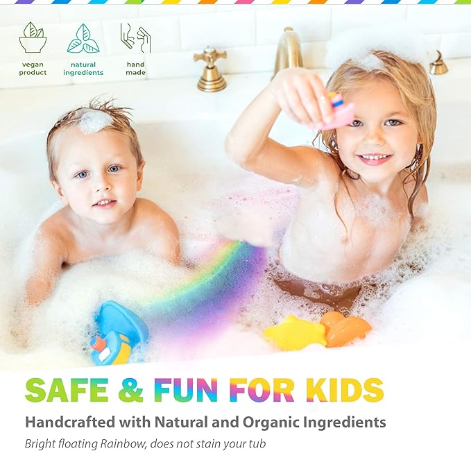 Bath Bombs for Kids - All Natural Magic Rainbow BathBombs w/Organic Ingredients, Moisturizing, Vibrant Colors & Rich Bubbles, Cloud Bath Bombs, Birthday Gifts for Kids, Easter Gifts for Girls
