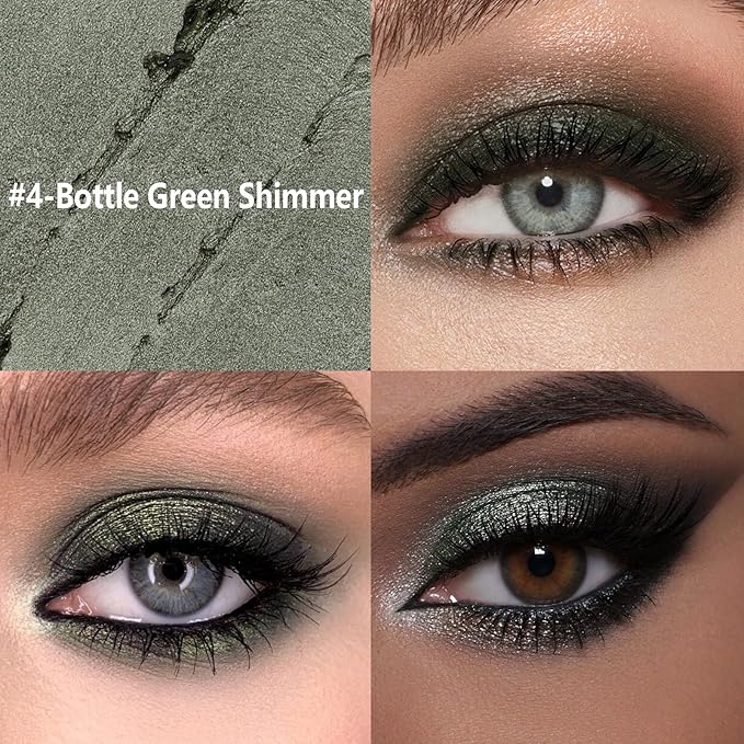 Eyeshadow Stick Shimmer Eye Brightener Pencil Cream Eye Shadow Eyeliner Crayon,High Pigmented Blendable Waterproof Long-Lasting Highlighter Stick Makeup,Vegan&Cruelty-Free,#4-Bottle Green