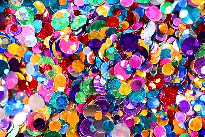 Metallic Rainbow Circles - Face & Body Glitter - Cosmetic Grade Chunky Glitter - Uses Include: Festival Rave Makeup Face Body Nails Resin Arts & Crafts, Resin, Tumblers, Bath Bombs - Solvent Resistant