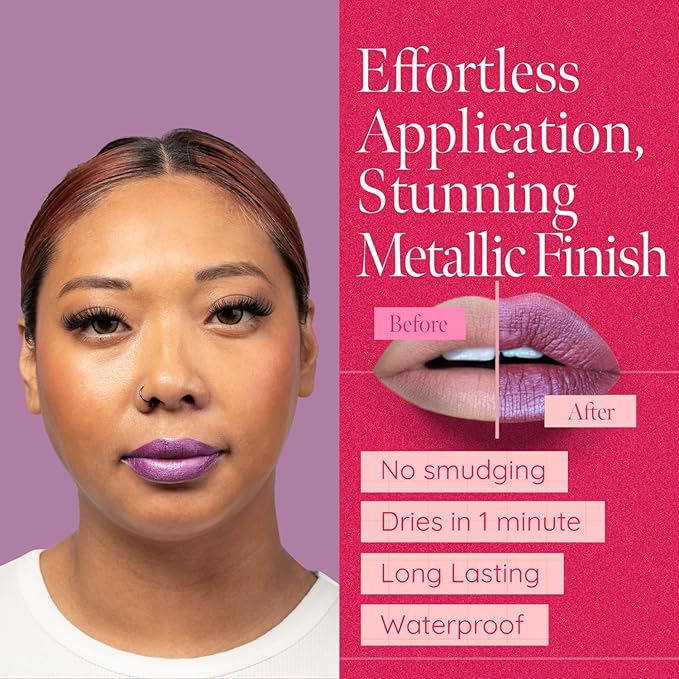 Aromi Sugared Mauve Metallic Liquid Lipstick, Purple Pink Lip Color with Shimmery Finish, Raspberry Mulberry Lipstick, Long-Lasting, Handmade (Sugared Mauve)