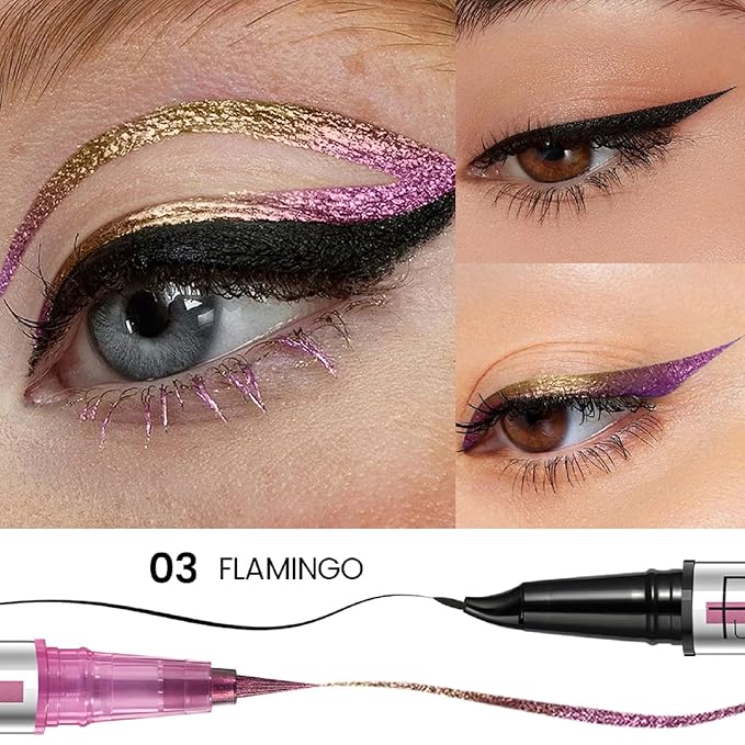 Pudaier Black and Multichrome Waterproof Liquid Eyeliner, Stay All Day Eye Liner Pen with Precise Tips for Women, Smudge-Proof & Transfer-Resistant, Vegan & Cruelty-Free