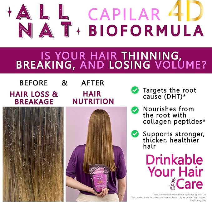 All NAT Hair Growth & Shine | 4D Bioformula Drink with 22 Active Ingredients | Supports Healthy Hair Growth, Stronger Follicles & Natural Shine | for Women & Men | Vegan · Sugar-Free · 300g